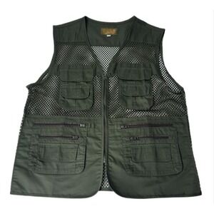 San You Fishing Vest‎ Men XXXL Green Mesh Multi-Pocket Utility Photography Gear